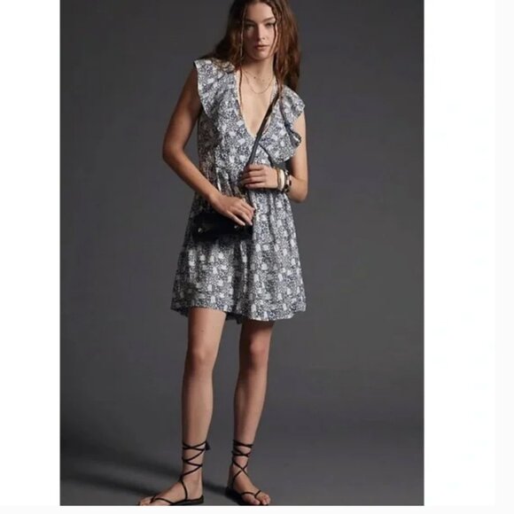 Anthropologie V-Neck Plunge Tunic Mini Dress - Picture 2 of 13